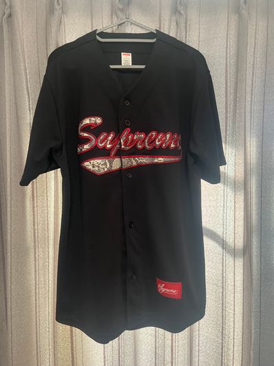 Supreme Snake Script Logo Baseball Jersey "Black"