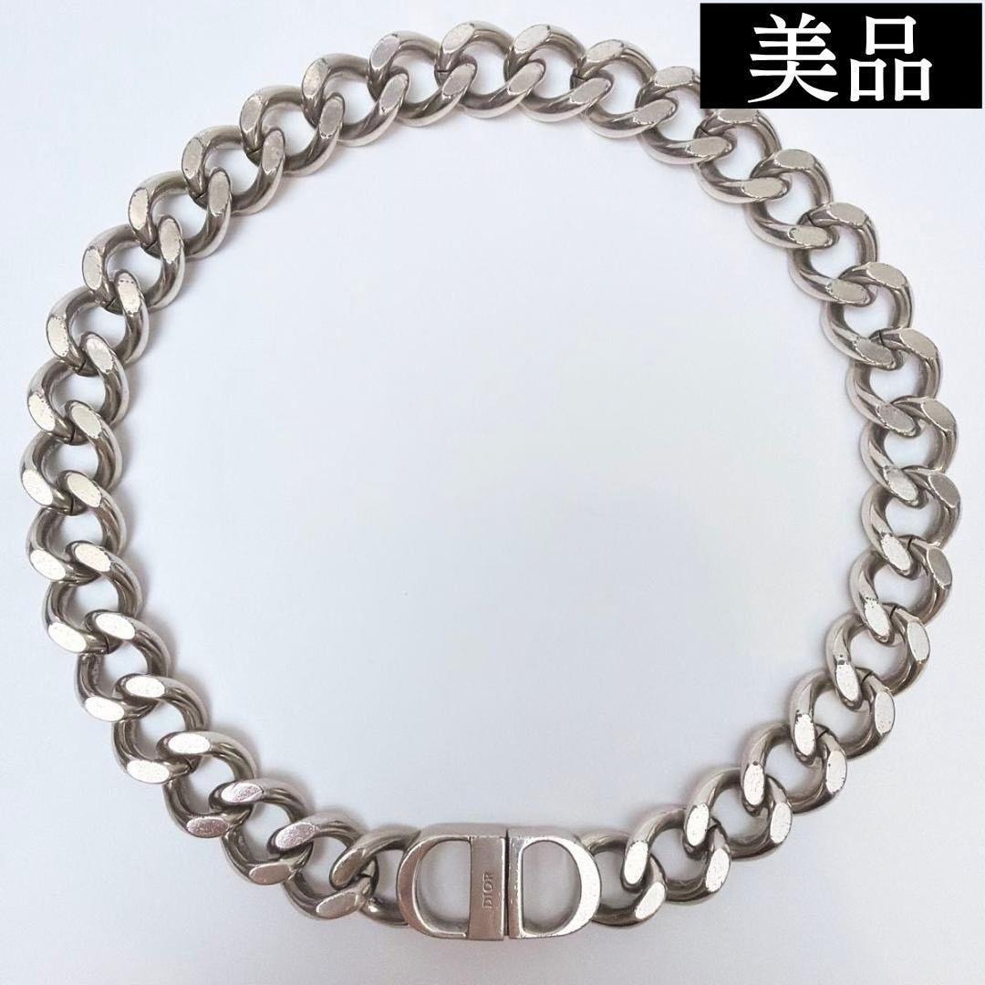 【美品】DIOR ディオール CD ICON チェーンリンク ネックレス 喜平 シルバー アクセサリー