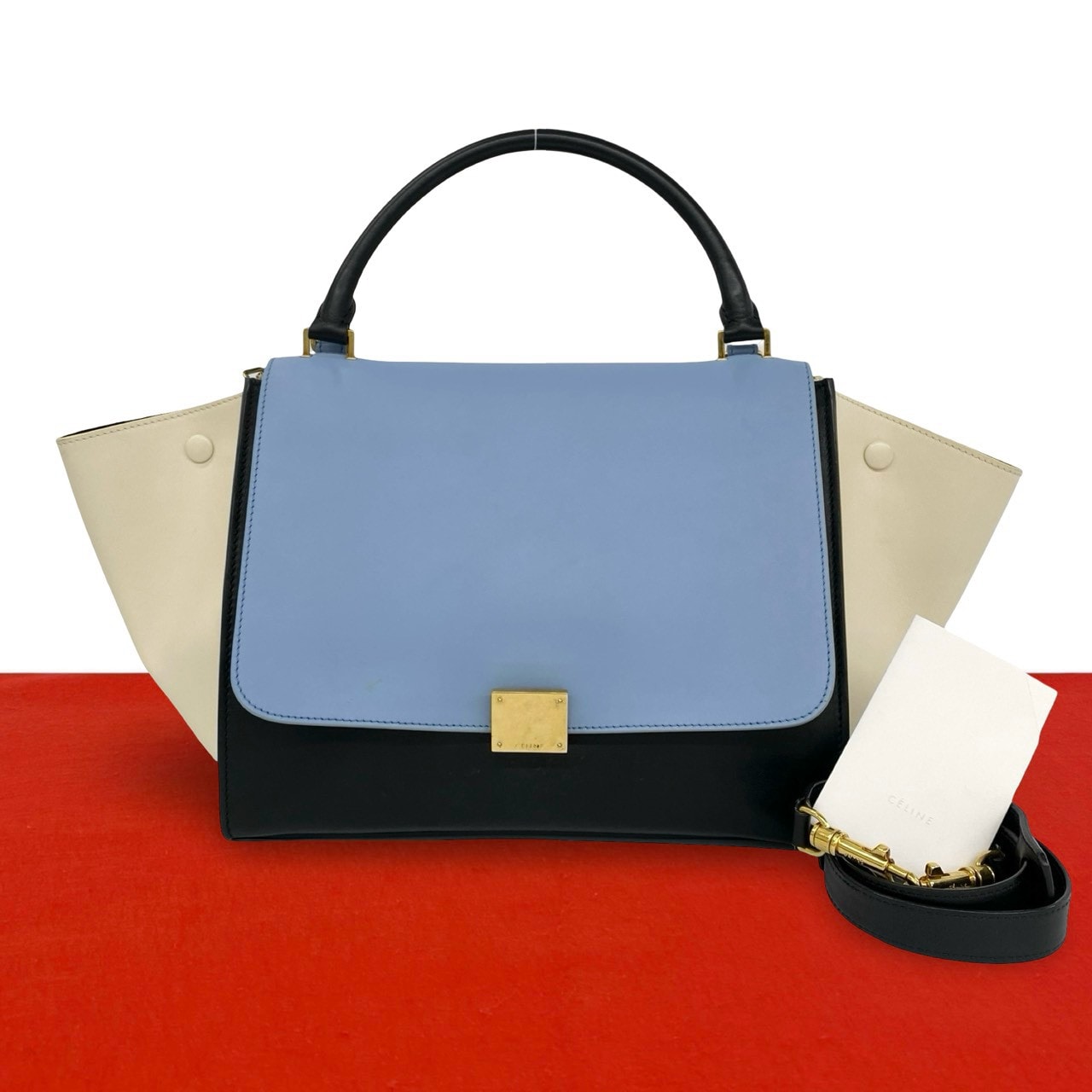 CELINE セリーヌ トラペーズ ミディアム トリコロール レザー ショルダーバッグ ブラック
75540