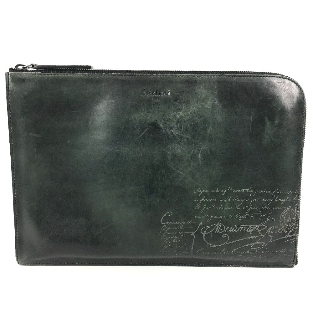 ベルルッティ Berluti ニノ XL NINO カリグラフィ ロゴ スクリット カバン L字ファスナー セカンドバッグ ポーチ クラッチバッグ レザー グリーン