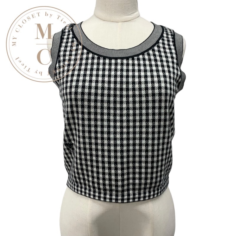 クリスチャンディオール CHRISTIAN DIOR トップス ブラック ホワイト ロゴ チェック ニット ノースリーブ