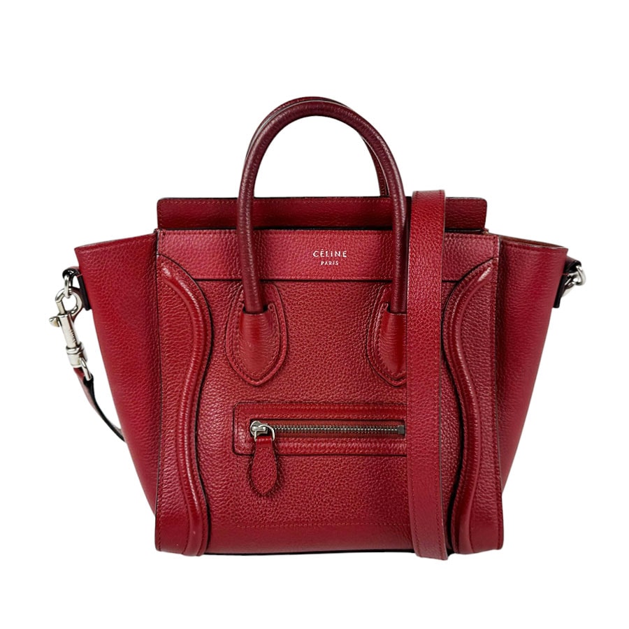 セリーヌ CELINE ハンドバッグ ショルダーバッグ ラゲージ ナノ ショッパー レザー レッド レディース【中古】 z11348
