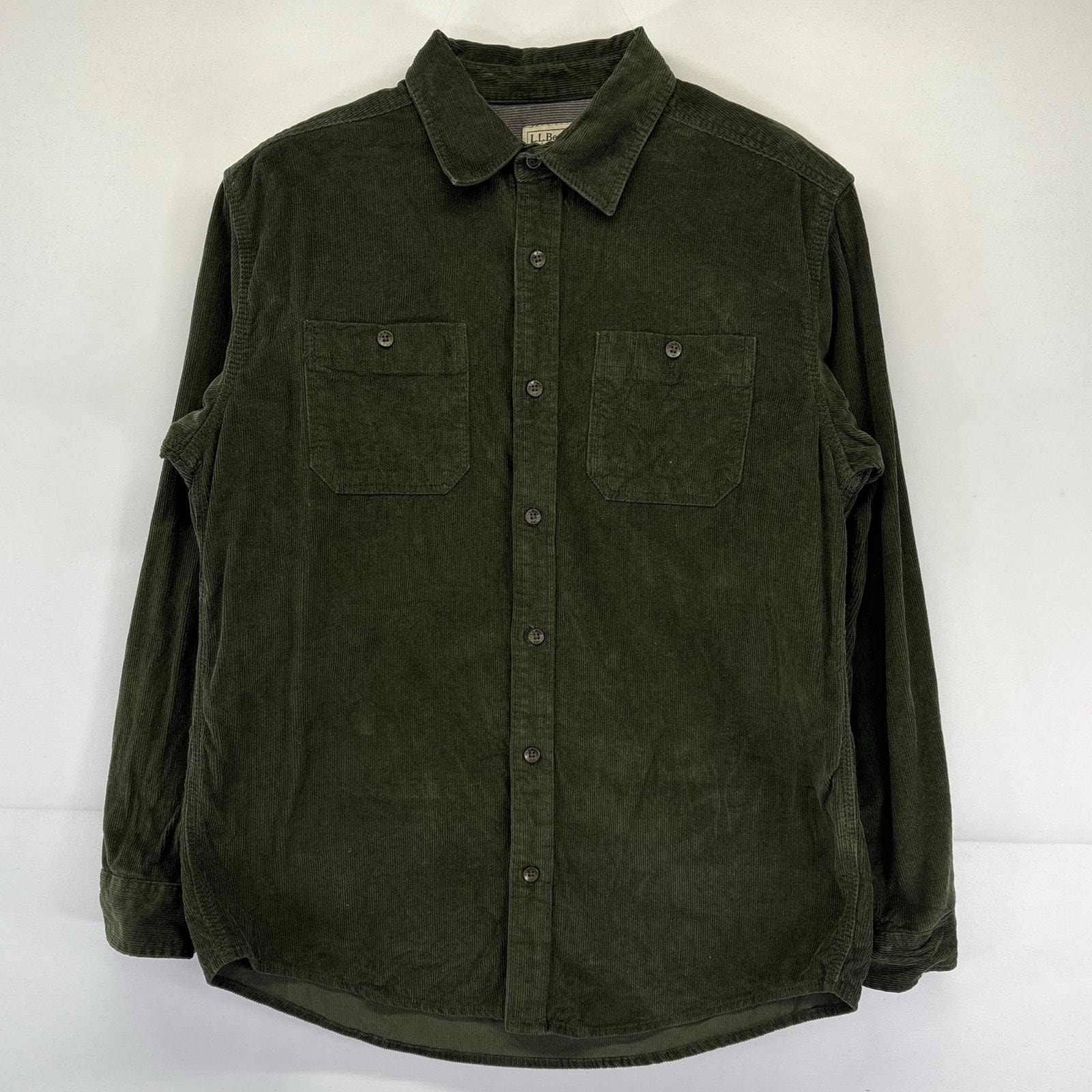 古着 00’s/00年代 エルエルビーン L.L.Bean 長袖シャツ コーデュロイ 胸ポケット アウトドア 無地 M グリーン系 メンズ
