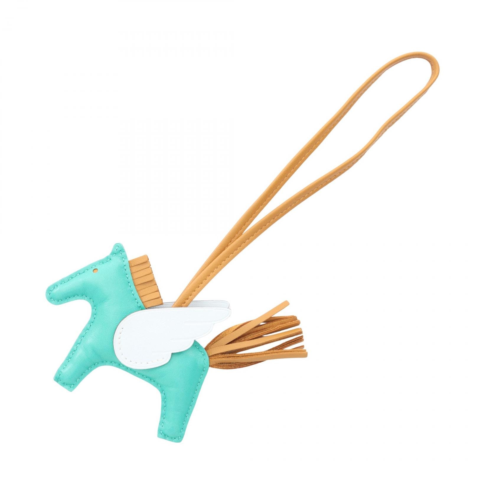 エルメス HERMES ロデオペガサスPM チャーム アクセサリー レザー アニョーミロ / ヴォースイフト アニョーミロ ミント Z刻印(2021年製造) レディース グリーン系 / ブラウン系 / ブルー系/ セサミ /ブルーブリュム 【中古】