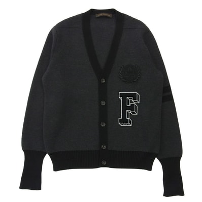 LOUIS VUITTON ルイ・ヴィトン カーディガン Fragment フラグメント 藤原ヒロシ ウール エンブロイダリ― カーディガン ネイビー系 L【中古】