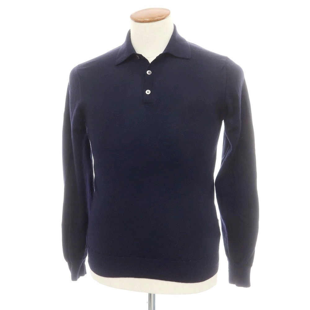 【中古】ビームスエフ BEAMS F ハイゲージ ウール 長袖 ポロニット ネイビー【サイズ46】【メンズ】