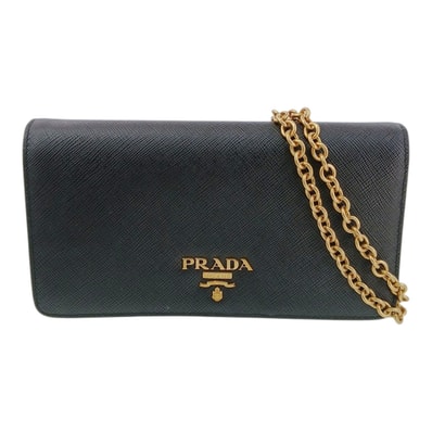PRADA プラダ ミニ ショルダー ウォレット ウォレットチェーン 1DH029 レザー ブラック レディース【中古】