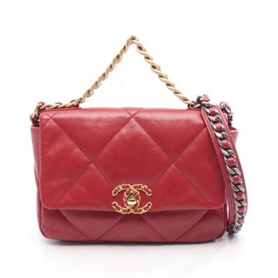 シャネル CHANEL 19 ディズヌフ マトラッセ ショルダーバッグ バッグ レザー レディース レッド系 【中古】