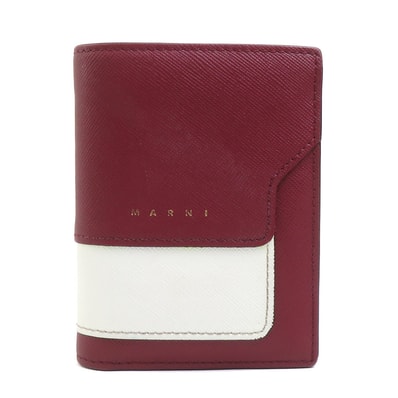 マルニ MARNI 二つ折り財布 レザー ボルドー/ホワイト/キャメル ユニセックス【中古】 r11439a