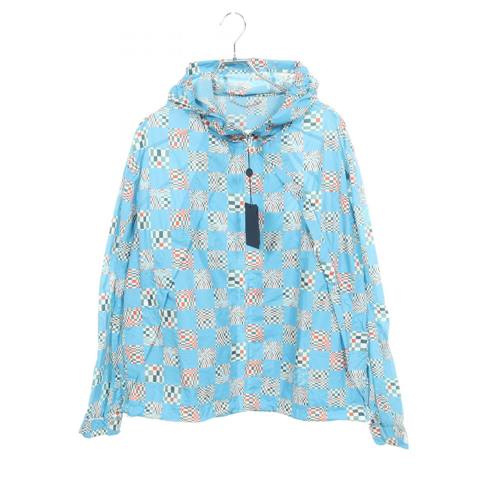 ルイ・ヴィトン LOUIS VUITTON ダミエチェッカープリント フード付き 衣料品 アウター ナイロン メンズ ブルー系 / マルチカラー RM211 ZWT HKB85W 【中古】