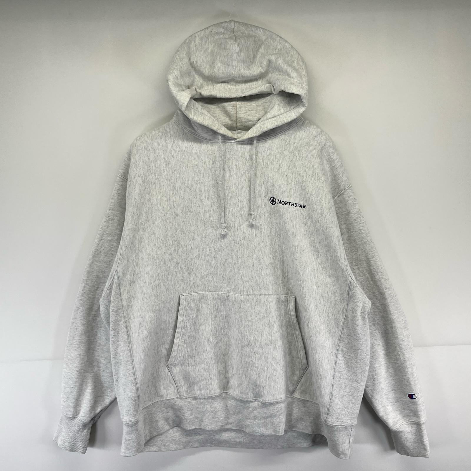 古着 チャンピオン Champion パーカー 刺繍 リバースウィーブ プルオーバー 大きいサイズ スウェット 2XL  グレー系 メンズ