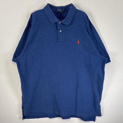 古着 ポロ・ラルフローレン POLO RALPH LAUREN 鹿の子 半袖 ポロシャツ ロゴ 刺繍 大きいサイズ 2ボタン 14041 ブルー 無地 メンズ