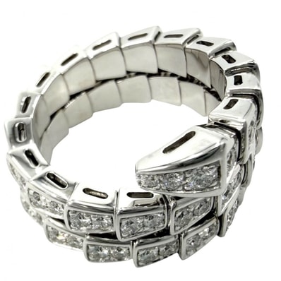 BVLGARI ブルガリ 指輪 セルペンティ ヴァイパー ジュエリー アクセサリー リング フルパヴェ Au750 18金WG Mサイズ K18ホワイトゴールド ダイヤモンド 約10.5号 シルバー レディース 約11.3g 美品【中古品】