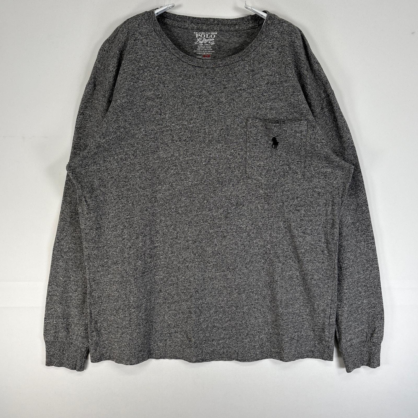 古着 ポロ・ラルフローレン POLO RALPH LAUREN 長袖Tシャツ ロゴ 刺繍 クルーネック 胸ポケ S  グレー系 無地 メンズ
