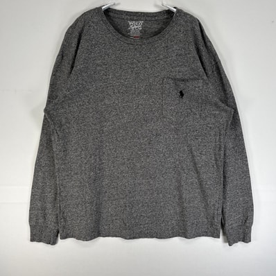 古着 ポロ・ラルフローレン POLO RALPH LAUREN 長袖Tシャツ ロゴ 刺繍 クルーネック 胸ポケ S グレー系 無地 メンズ