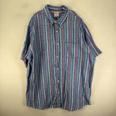 古着 ブルックスブラザーズ Brooks Brothers 半袖シャツ ボタンダウン 胸ポケット XL ブルー系 ストライプ メンズ