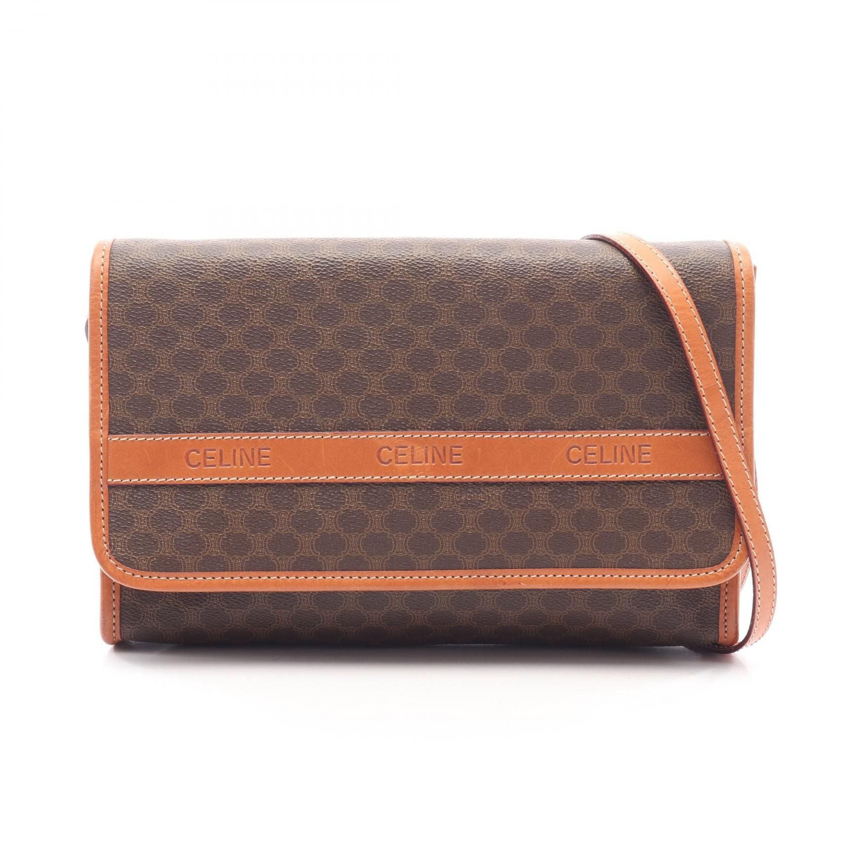 セリーヌ CELINE マカダム ショルダーバッグ バッグ PVCコーティングキャンバス レザー レディース ブラウン系 / ベージュ系 【中古】