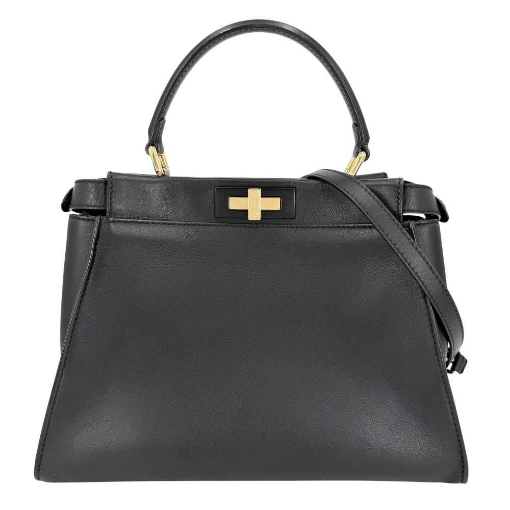 FENDI フェンディ 2WAY ピーカブー レギュラー ハンドバッグ ショルダーバッグ 肩掛け 斜め掛け 8BN290 レザー ブラック 黒 ゴールド金具 レディース【中古品】