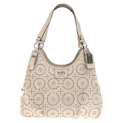 美品 COACH コーチ パンチング ベージュ シルバー金具 レザー トートバック ショルダーバッグ 506829 【中古】
