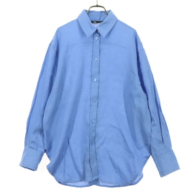 ZARA ザラ 長袖 リネンシャツ M ライトブルー系