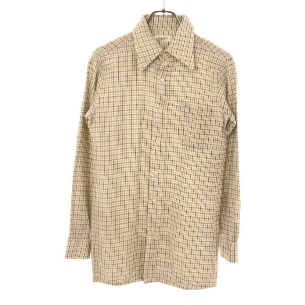 Christian Dior クリスチャンディオール 90s チェック 長袖 シャツ M ベージュ系 オールド