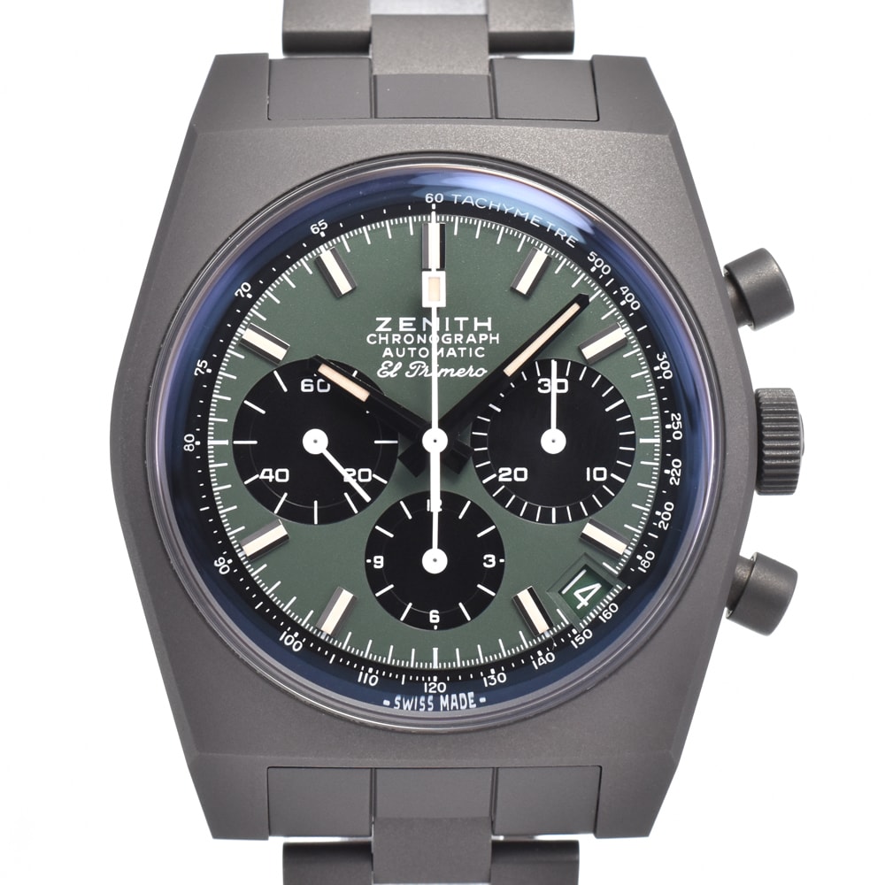 ゼニス ZENITH 97.T384.400/57.M384 クロノマスター リバイバル サファリ グリーン/ブラック 自動巻き メンズ 美品 腕時計 D#147051