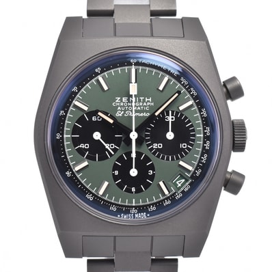 ゼニス ZENITH 97.T384.400/57.M384 クロノマスター リバイバル サファリ グリーン/ブラック 自動巻き メンズ 美品 腕時計 D#147051