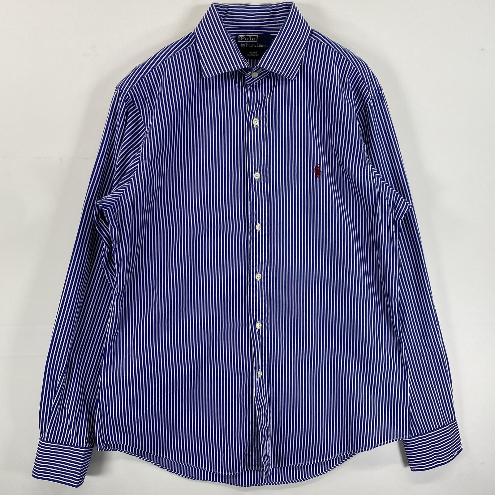 古着 ポロバイラルフローレン Polo by Ralph Lauren 長袖シャツ ロゴ刺繍 ワンポイント 16 40/40   ブルー系 ストライプ メンズ