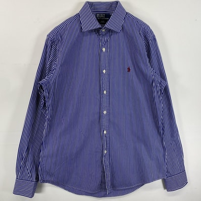 古着 ポロバイラルフローレン Polo by Ralph Lauren 長袖シャツ ロゴ刺繍 ワンポイント 16 40/40 ブルー系 ストライプ メンズ