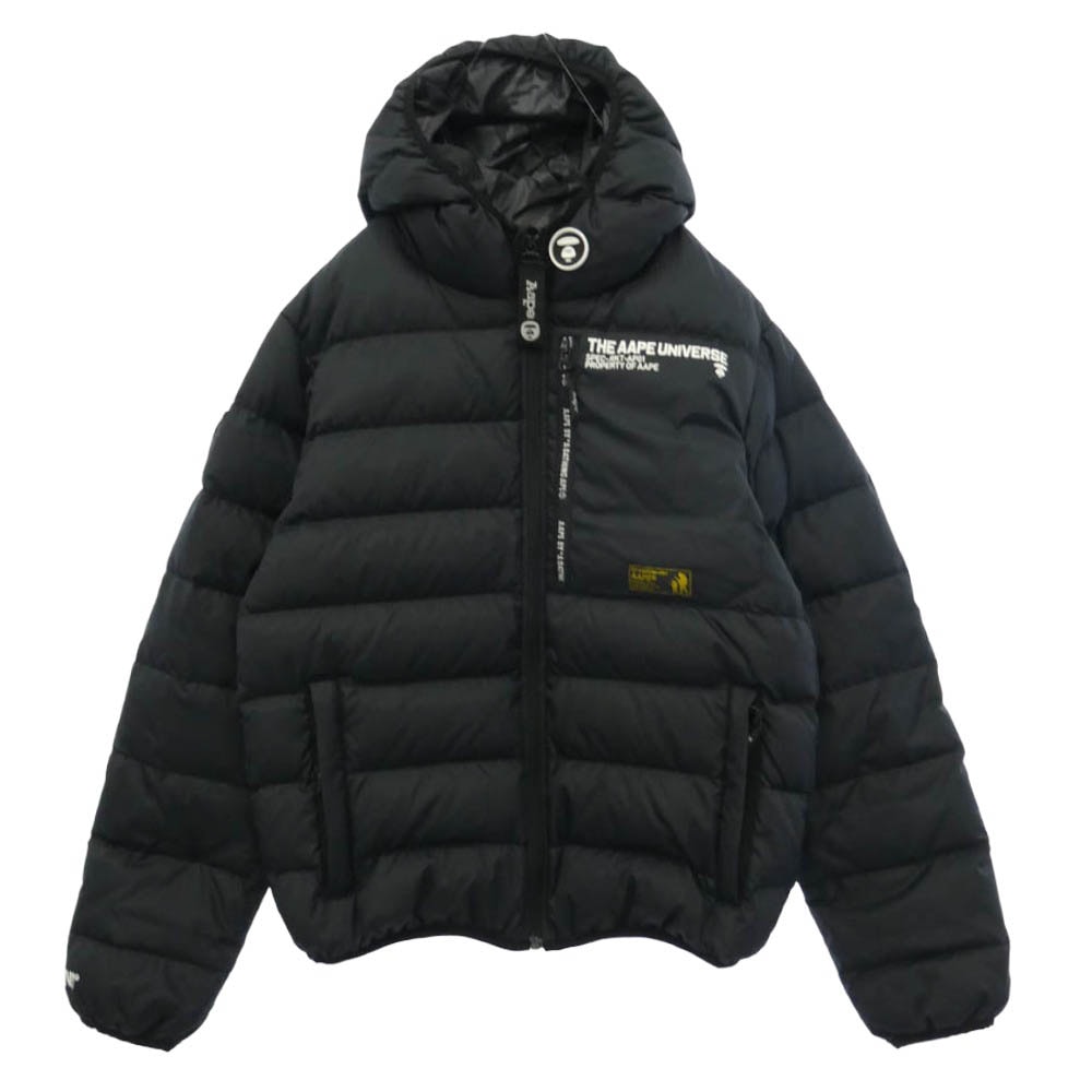 A BATHING APE アベイシングエイプ AAPDNM7114XX7 AAPE エーエイプ ロゴ 裏地猿迷彩 着脱可能 ワッペン ダウン フーディ ジャケット ブラック系 M【中古】
