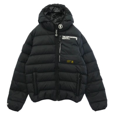 A BATHING APE アベイシングエイプ AAPDNM7114XX7 AAPE エーエイプ ロゴ 裏地猿迷彩 着脱可能 ワッペン ダウン フーディ ジャケット ブラック系 M【中古】