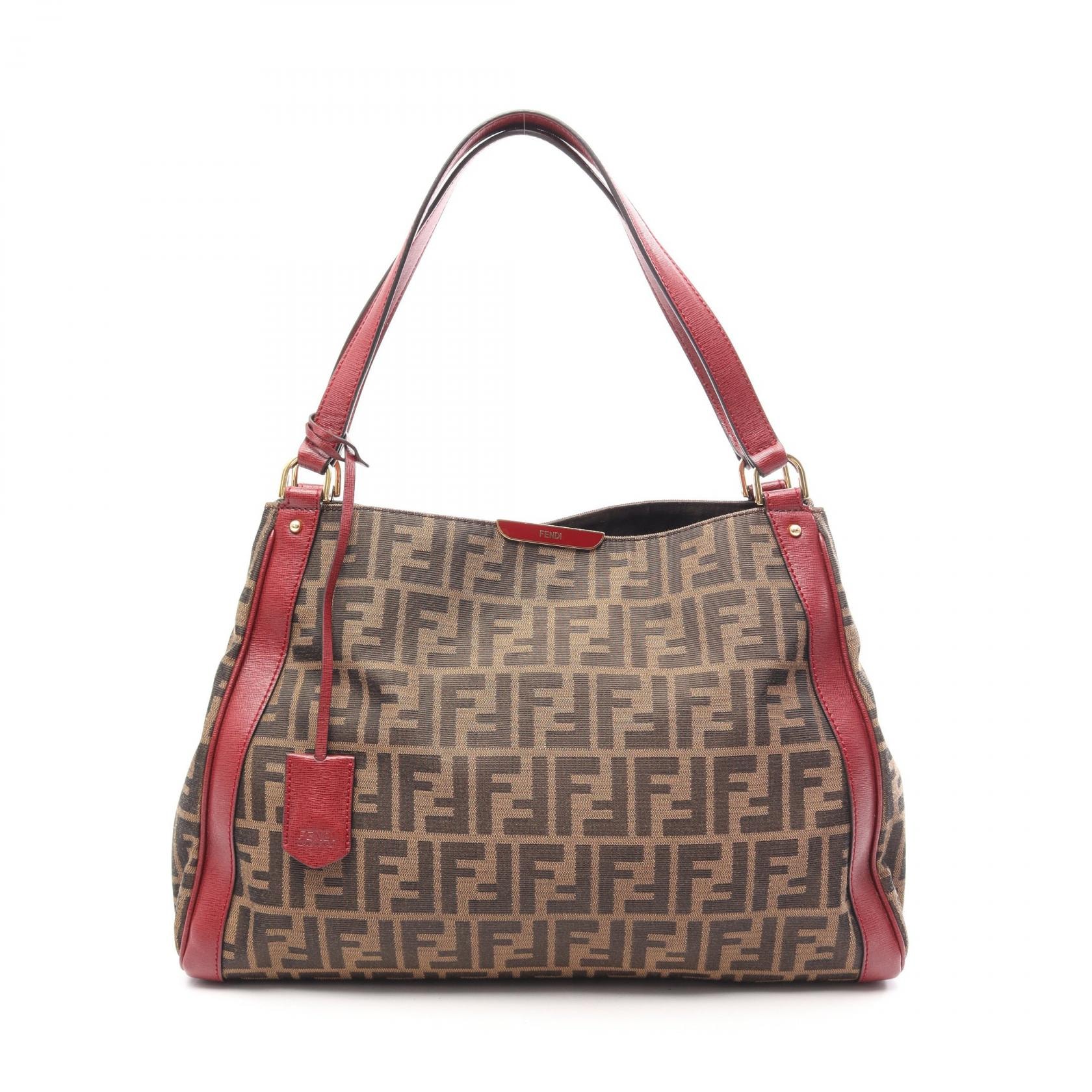 フェンディ FENDI ズッカ トートバッグ バッグ キャンバス レザー レディース ブラウン系 / ボルドー系 8BR717 Z23 【中古】