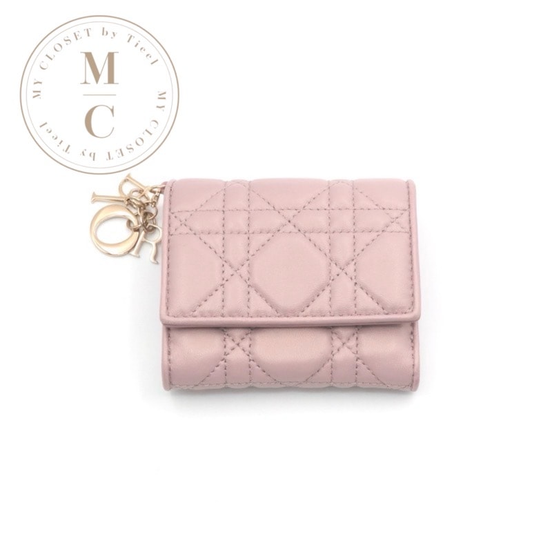 クリスチャンディオール CHRISTIAN DIOR 財布 三つ折り財布 ミニ財布 ミニウォレット ピンク ゴールド Lady Dior Lotus コンパクトウォレット