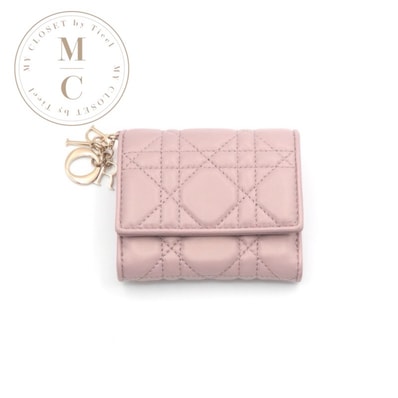 クリスチャンディオール CHRISTIAN DIOR 財布 三つ折り財布 ミニ財布 ミニウォレット ピンク ゴールド Lady Dior Lotus コンパクトウォレット