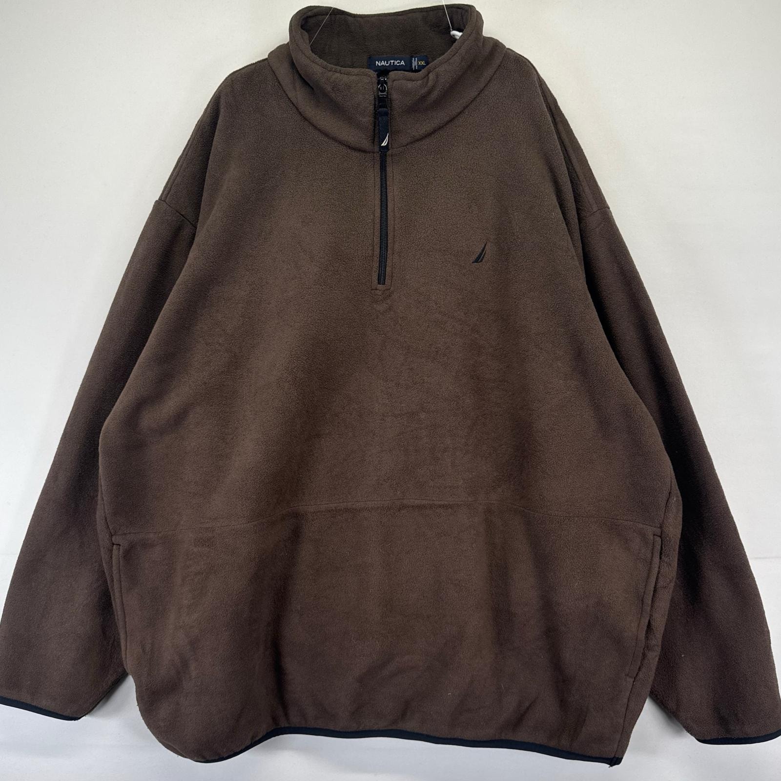 古着 ノーティカ NAUTICA フリース ジャケット ハーフジップ プルオーバー 厚手 トレーナー ワンポイントロゴ 2XL ブラウン系 メンズ