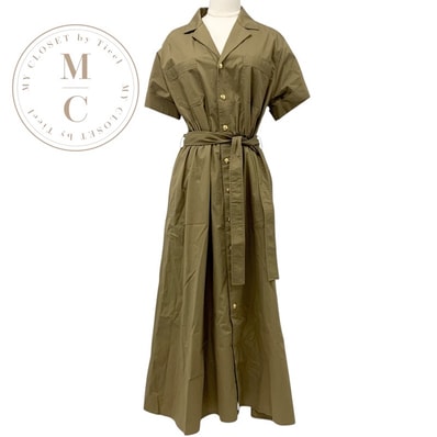 セリーヌ CELINE ワンピース コットン カーキ ゴールド サファリドレス ロゴ 半袖