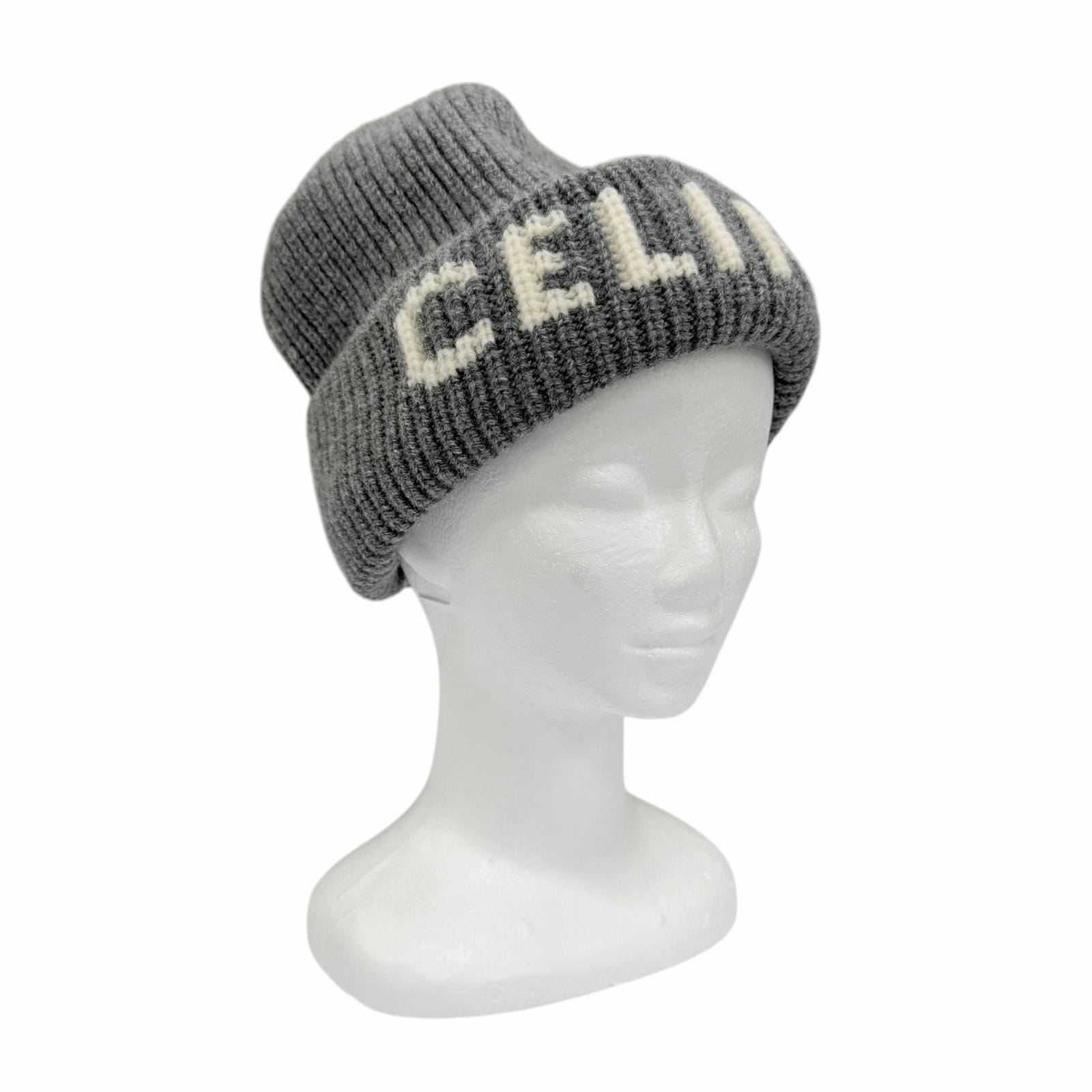 美品 セリーヌ ニットキャップ グレー レディース AA0H92193