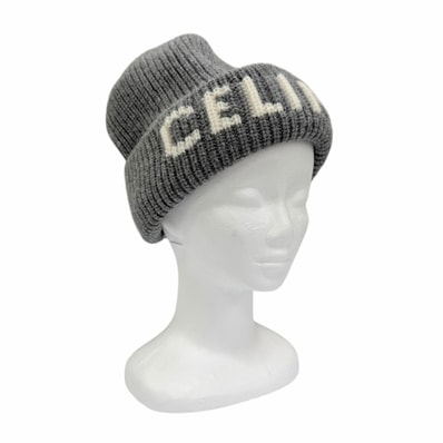 美品 セリーヌ ニットキャップ グレー レディース AA0H92193