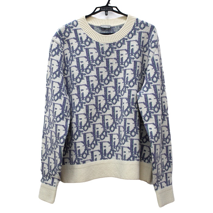 Dior ディオール Dior HOMME オブリーク クルーネック セーター ホワイト パープル 193M638AT393  
X3L メンズ【中古】