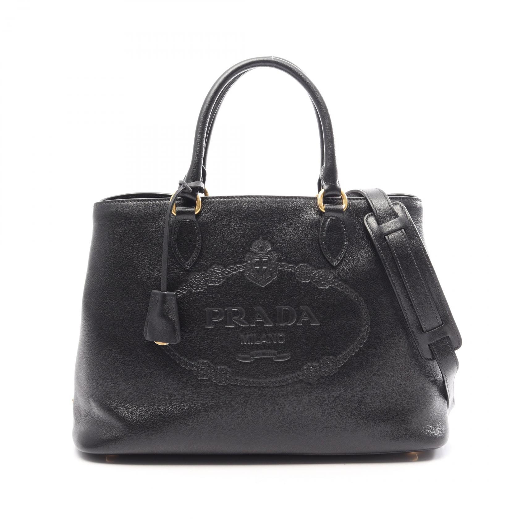 プラダ PRADA LOGO JACQUARD ロゴジャガード 2WAY ハンドバッグ バッグ レザー レディース ブラック系 1BA579 【中古】