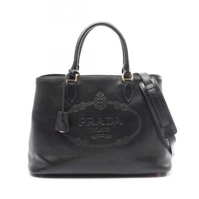 プラダ PRADA LOGO JACQUARD ロゴジャガード 2WAY ハンドバッグ バッグ レザー レディース ブラック系 1BA579 【中古】
