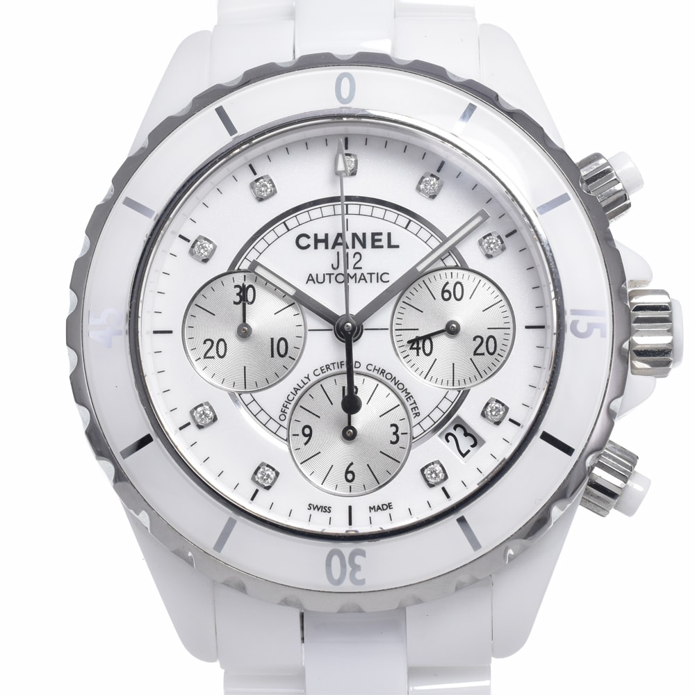 シャネル CHANEL H2009 J12 9Pダイヤ クロノグラフ ホワイト 自動巻き メンズ 美品 保証書付き 腕時計 N#147188