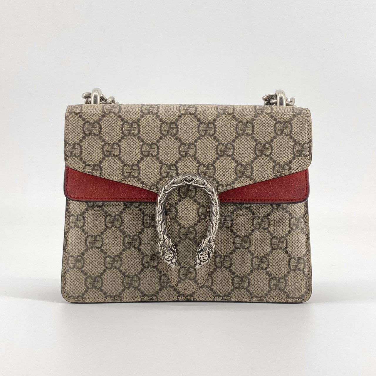 GUCCI(グッチ) ディオニュソス GGスプリーム レザー シルバー金具 421970 ショルダーバッグ ベージュ×レッド