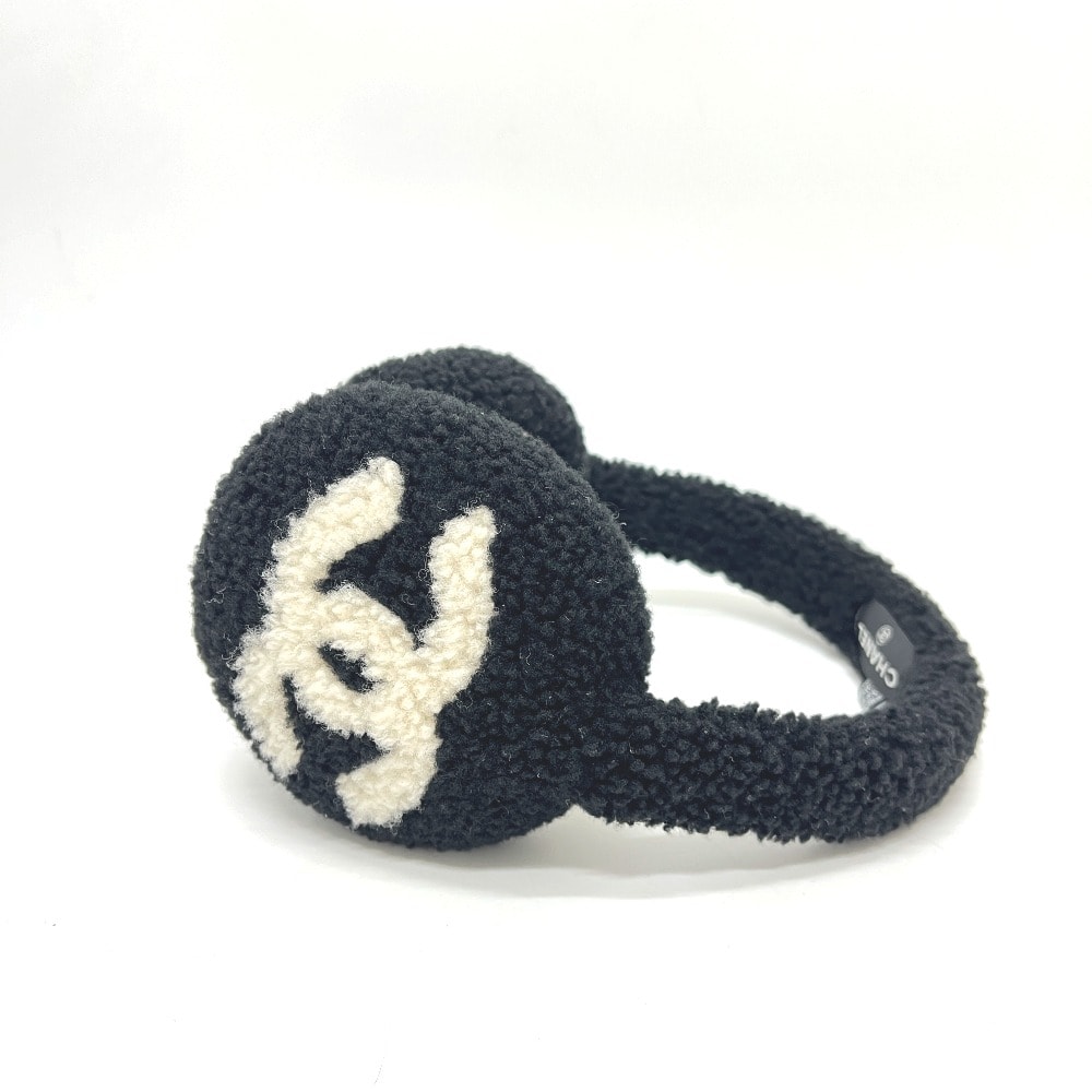 シャネル CHANEL デカココ ココマーク 25B バイカラー アパレル小物 イヤーマフ ファー ブラック 新品同様