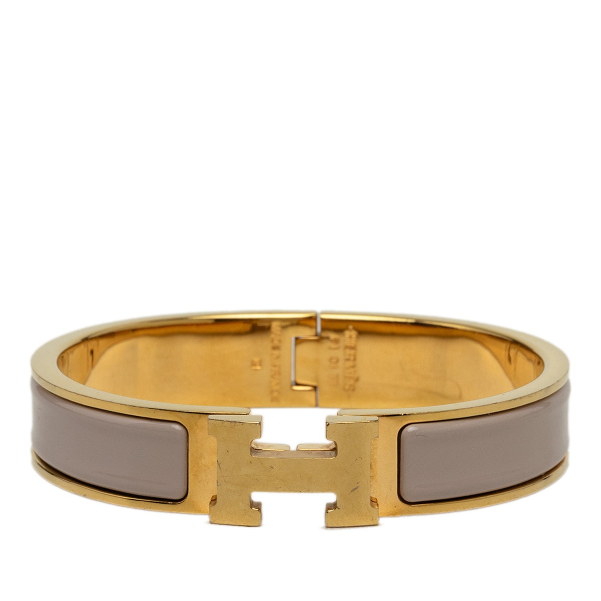エルメス クリックH PM ブレスレット バングル ゴールド グレージュ メッキ エナメル レディース HERMES 中古
