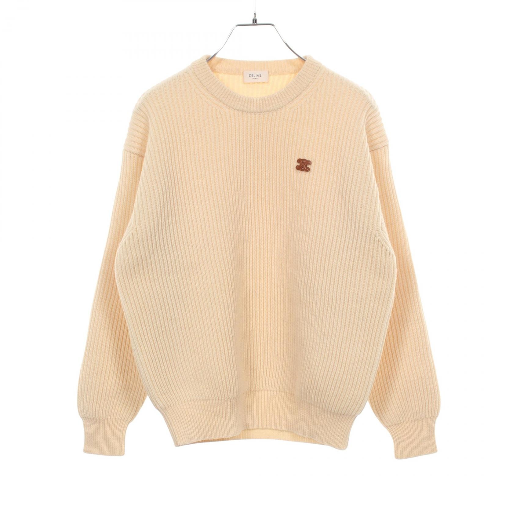 セリーヌ CELINE トリオンフパッチ ニット 衣料品 トップス ウール レディース アイボリー系 2A68E355K 【中古】