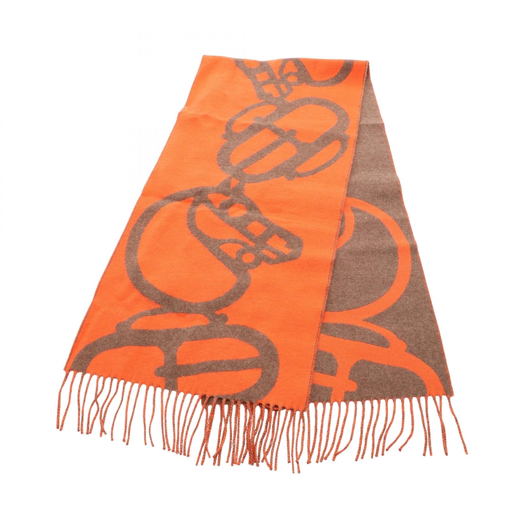 エルメス HERMES ブックルカマイユ マフラー 衣料品 カシミヤ オレンジ レディース オレンジ系 / ブラウン系 【中古】