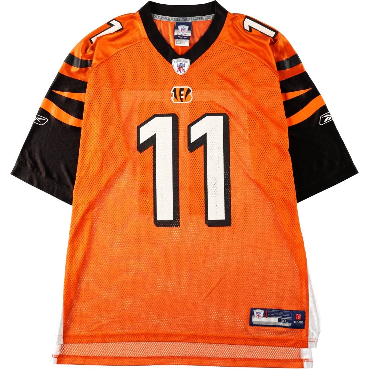 古着 リーボック Reebok NFL CINCINNATI BENGALS シンシナティベンガルズ メッシュ Vネック フットボール七分袖Tシャツ メンズXL相当/eaa632388
