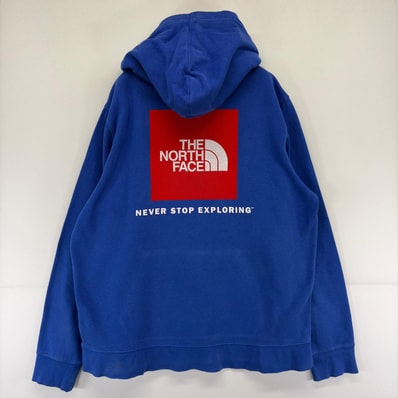 古着 ザ・ノースフェイス THE NORTH FACE スウェット プルオーバー パーカー ロゴ バックプリント プリント L ブルー メンズ