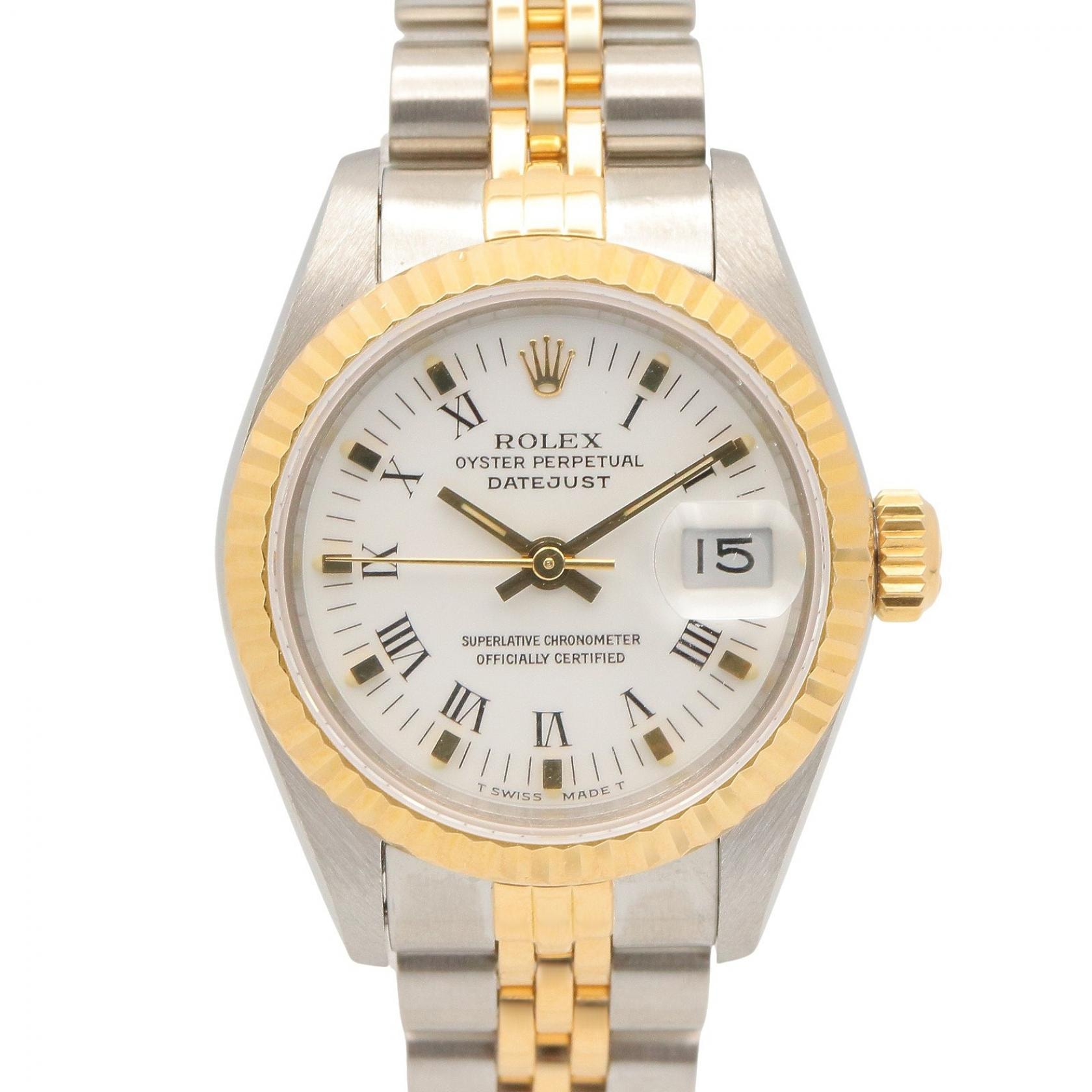 ロレックス ROLEX デイトジャスト L番 ホワイト ローマ 腕時計 時計 K18(イエローゴールド) ステンレススチール レディース ホワイト系 / ゴールド系 69173 【中古】